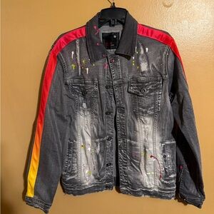 Denim Outfit grey Jacket and pants with Paint Splatter Med jacket pants32/32